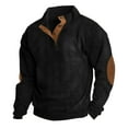 thumbnail image 1 of Fgnfyis Mens Suede Sweatshirts Stand Collar Button up Long Sleeve Pullover with Elbow Patches Black L, 1 of 7