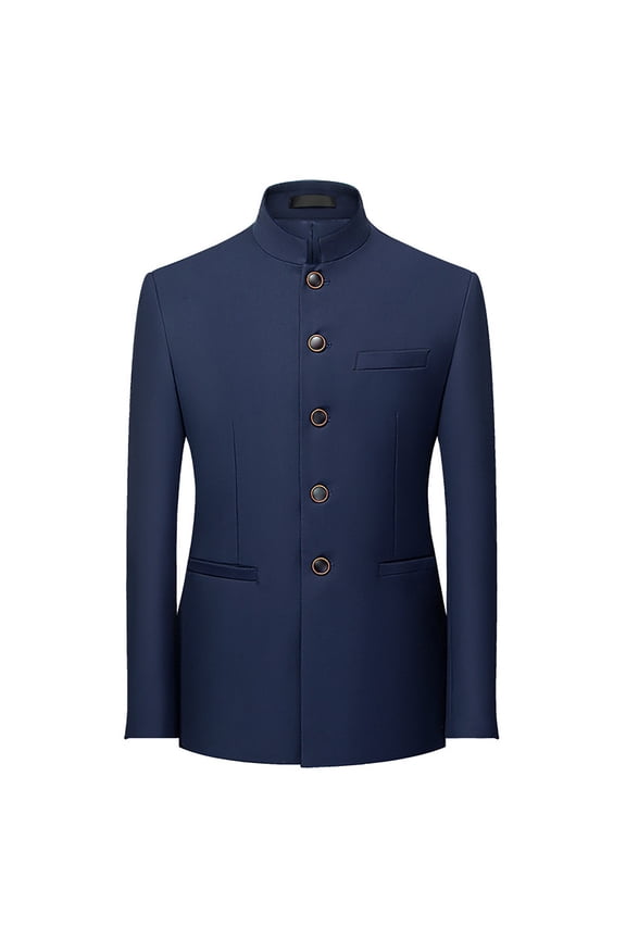 Mens Suit Jacket Mens Business Leisure Chinese Suit Slim Fit Standing Collar Wedding Dress Youth Suit Coats for Men Blue XL
