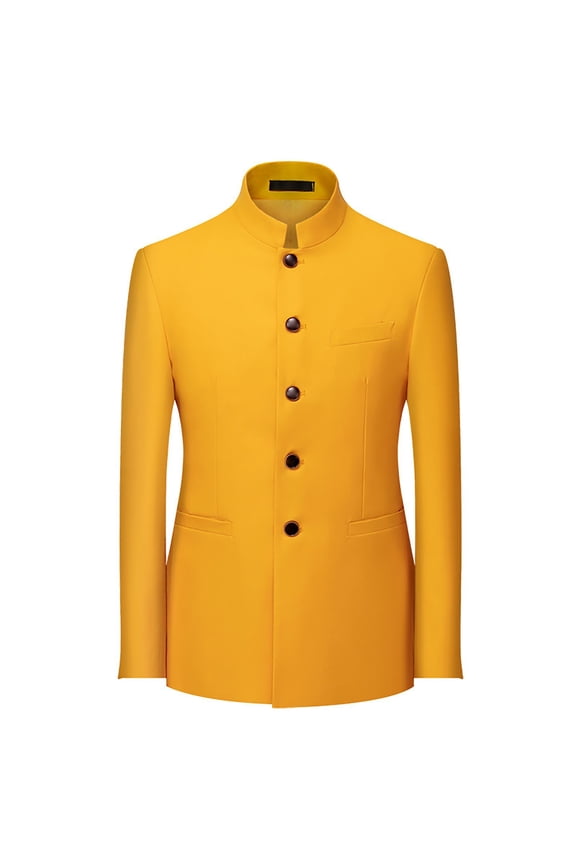 Mens Suit Jacket Mens Business Leisure Chinese Suit Slim Fit Standing Collar Wedding Dress Youth Suit Coats for Men Yellow XL