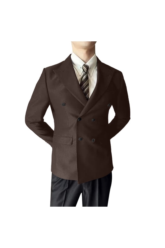 Mens Suit Jacket Mens Double Linen Suit Jacket Slim Fit for Wedding Beach and Casual Smart Wear Coats for Men Brown M