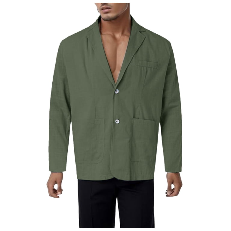 Fgnfyis Mens Suit Jacket Mens Fashion Leisure Lightweight Solid Color Suit Jacket with Pockets and Lapel Buttons Coats for Men Army Green Xxxl, Men's,