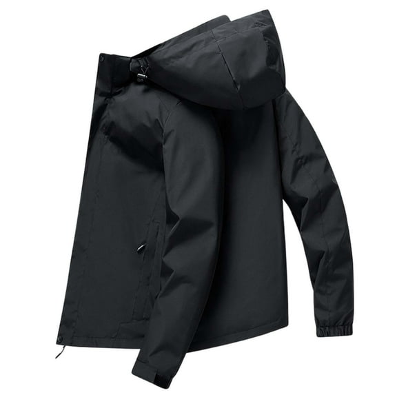 Fgnfyis Mens Winter Coat 2026 Fashion Outdoor Loose Casual Hooded Hardshell Jacket Mens Jackets Black XL