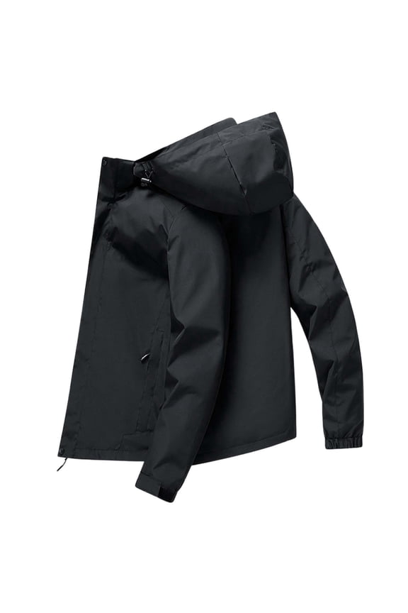 Mens Winter Coat 2026 Fashion Outdoor Loose Casual Hooded Hardshell Jacket Mens Jackets Black XXXL