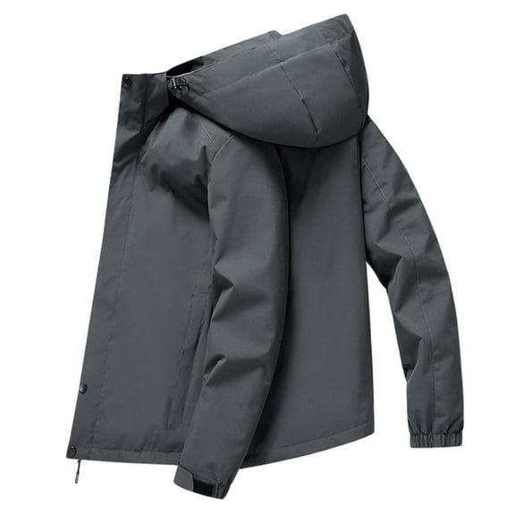 Fgnfyis Mens Winter Coat 2026 Fashion Outdoor Loose Casual Hooded Hardshell Jacket Mens Jackets Dark Gray XXXXL