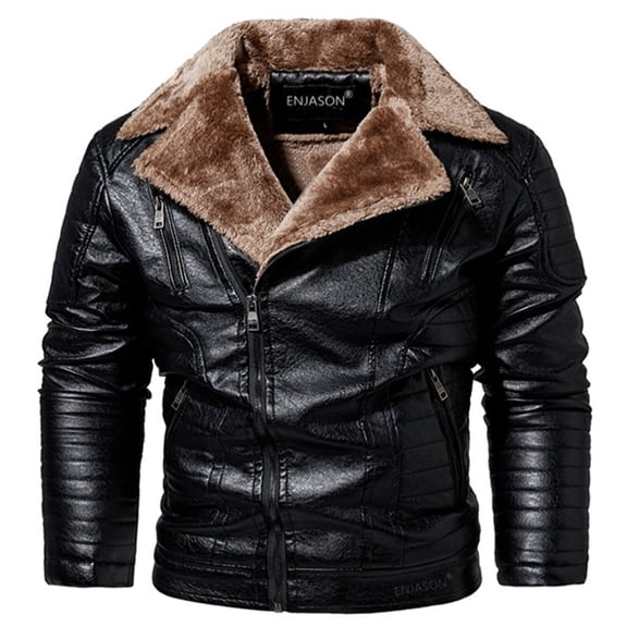 Fgnfyis Mens Winter Coat Heavyweight Lined Windproof Zip up Outerwear Jacket Warm Hooded Sweatshirt Pu Leather Men Jacket Black XXXXXXL