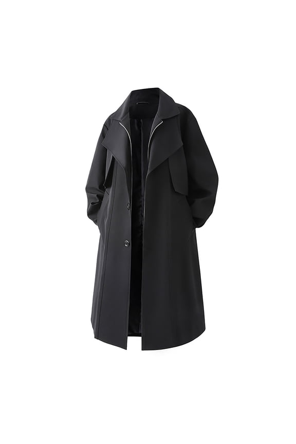 Mens Winter Coat Loose Fit Double Layer Collar Anorak Jacket Long Length Casual Outerwear Coat Korean Style Big Size Coats for Men Black XL