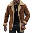 thumbnail image 1 of Fgnfyis Mens Winter Coat Mid Length Casual Suede Jacket Coat with Zipper Pockets and Retro Style Outerwear Jacket for Men Brown_002 XXL, 1 of 4
