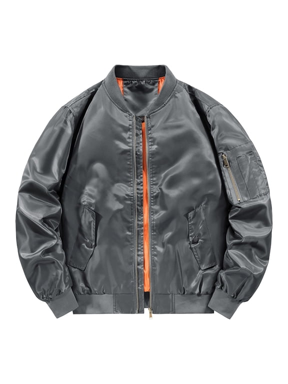 Mens Winter Coats Spring Autumn Leisure Stand Collar Air Force Ma 1 Flight Jacket Mens Jackets Grey M