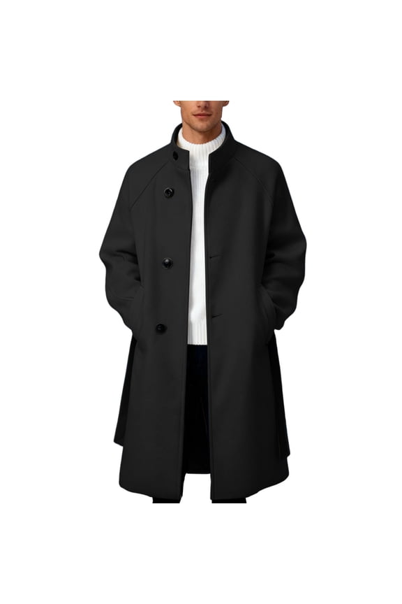 Mens Winter Coats Winter Anorak Jacket Warm Lined Stand Collar Wool Blend Outerwear Coat for Cold Weather Mens Jackets Black L