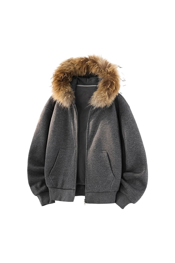 Mens Winter Coats Winter Hooded Jacket with Collar Heavy Duty Outdoor Windproof Cold Weather Coat Mens Jacket Dark Gray XXL