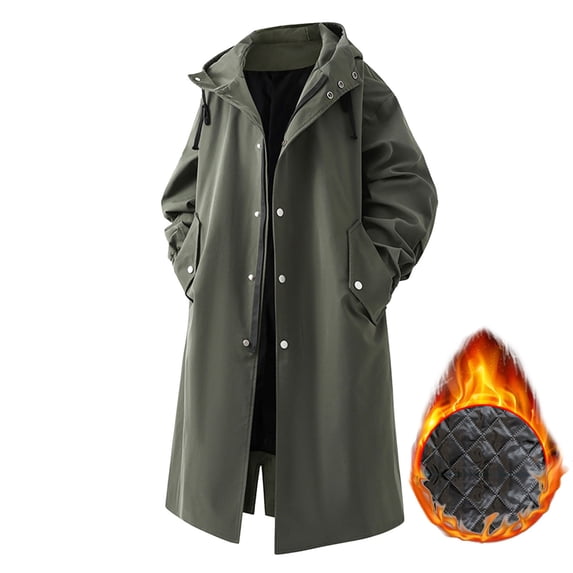 Fgnfyis Mens Winter Coats Winter Swimwear Lined Hooded Windbreaker Coat Long Sleeve Windproof Thermal Jacket for Cold Weather Outdoor Sports Jackets for Men Army Green M