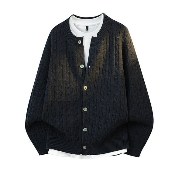 Fgnfyis Mens Winter Jacket Casual Loose Fit Lightweight Button up Front Knit Cardigan Sweater Coat Comfortable Outwear Mens Coat Navy M