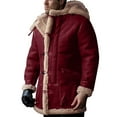 thumbnail image 1 of Fgnfyis Mens Winter Jacket Plus Size Hooded Winter Button Coat Lapel Long Sleeve Padded Thicken Suede Mens Winter Coats Red L, 1 of 8