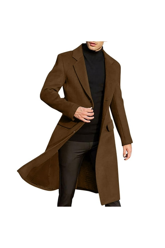 Mens Winter Jacket Plus Size Winter Coat Lapel Long Sleeve Padded Thicken Wool Blend Overcoat Stand Collar Mens Winter Coat Brown XXXL