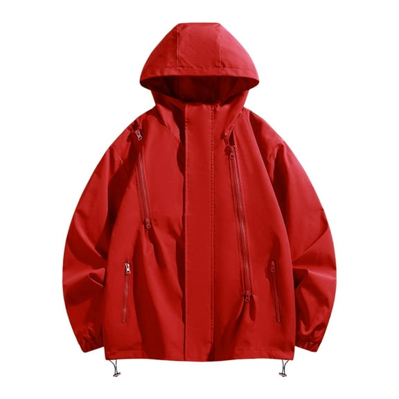 Fgnfyis Mens Winter Jacket Solid Color Outdoor Windproof Breathable Sports Jacket Work Jackets for Men Red M