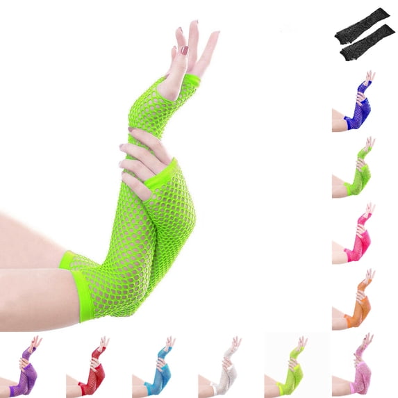 Fgnfyis Mesh Long Fingerless Party Punk Rock Dance Evening Womens Stretchy Club Gloves for Women Accessories Green