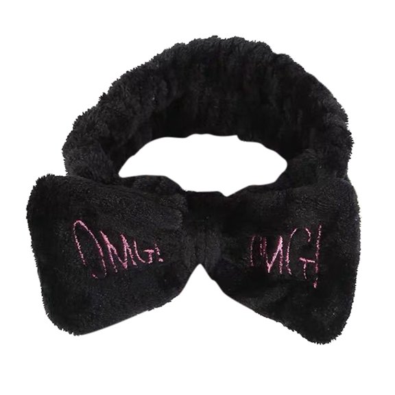 Fgnfyis OMG Letter Hair Tie Bow Headband for Women Face Washing Makeup Hair Accessories Printed Hairband Black One Size
