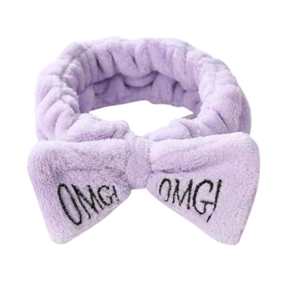 Fgnfyis OMG Letter Hair Tie Bow Headband for Women Face Washing Makeup Hair Accessories Printed Hairband Purple One Size