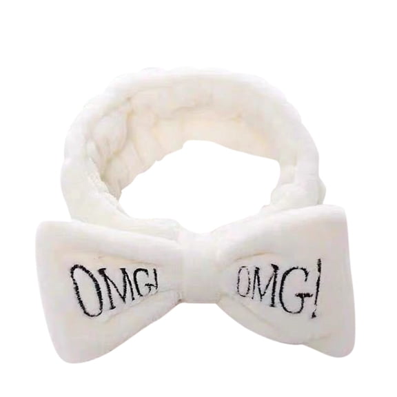 Fgnfyis OMG Letter Hair Tie Bow Headband for Women Face Washing Makeup Hair Accessories Printed Hairband White One Size