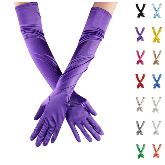 Fgnfyis Opera Dance Elbow Length Finger 1920s Bridal Long Satin Womens Formal Party Gloves for Women Accessories Purple