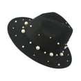 thumbnail image 1 of Fgnfyis Pearls Ladies Fashion Panama Hat, Handmade Fedora Baseball Cap with Large Decoration - Women‘S Hats Black, 1 of 9