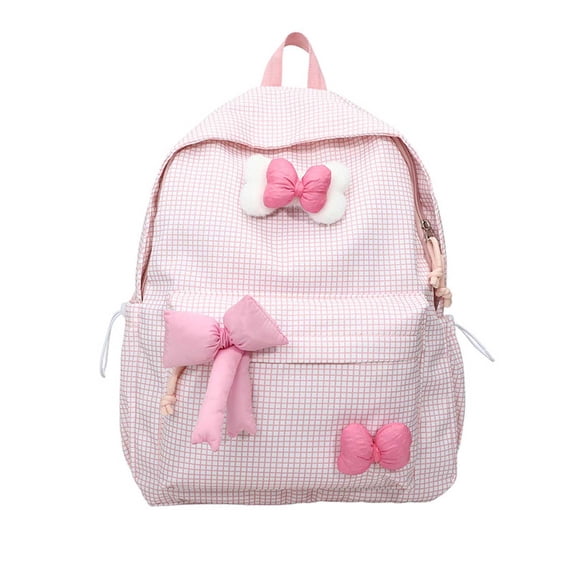 Fgnfyis Preschool Backpack Boys Plaid Large Capacity School Bookbag with Bow Design Lightweight for Daily Commute Travel Backpack for Kindergarten Girls Pink