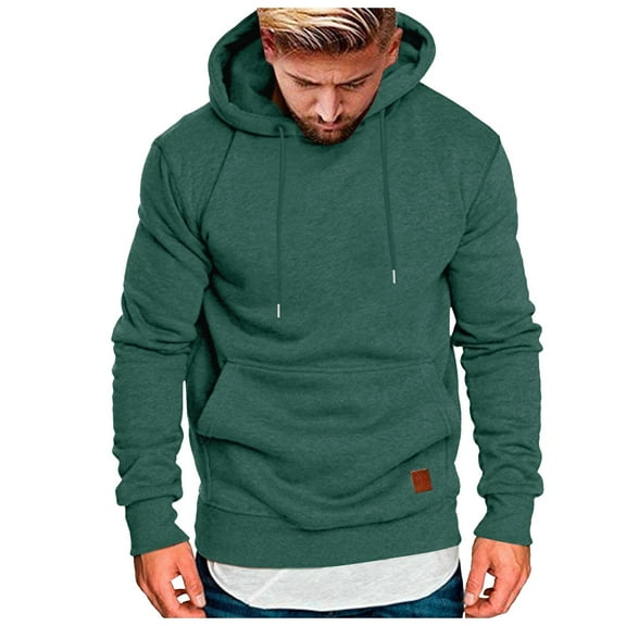 Fgnfyis Pullover Hoodies for Men Solid Long Sleeve Drawstring Hooded Sweatshirt Trendy 2025 Spring Fall Hoodies with Pockets Dark Green XXXL