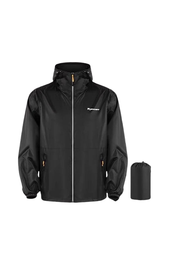 Rain Jacket Men Lightweight Two-Piece Rain Suit for Adults Windproof Outdoor Cycling Loose Fit Zip up Daily Wear Jackets for Men Black M
