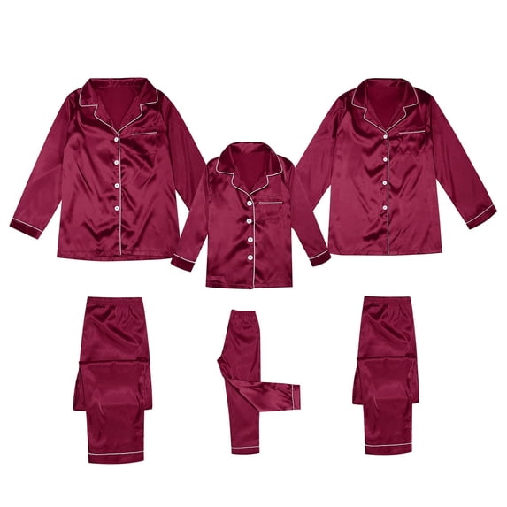Fgnfyis Satin Silk Button Down Pajamas Sets Solid Two Piece Family Matching Sleepwear Loungewear Long Sleeve Silk Nightwear Family Pajamas for Kids 13-14 Years