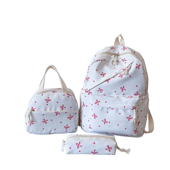 Fgnfyis School Backpack for Girls 3 Piece Set Lunchbox Pencil Pouch Large Capacity Casual Travel Fashionable Kids Backpack Light Pink