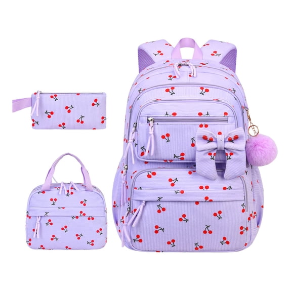 Fgnfyis School Backpack with Lunch and Pencil Three Piece Bundle Kids Backpack for School Purple