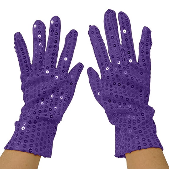 Fgnfyis Sequin Bling Gloves for 80s 90s Dress up Rave Party Performance Stage Events and Shiny Retro Accessories Purple