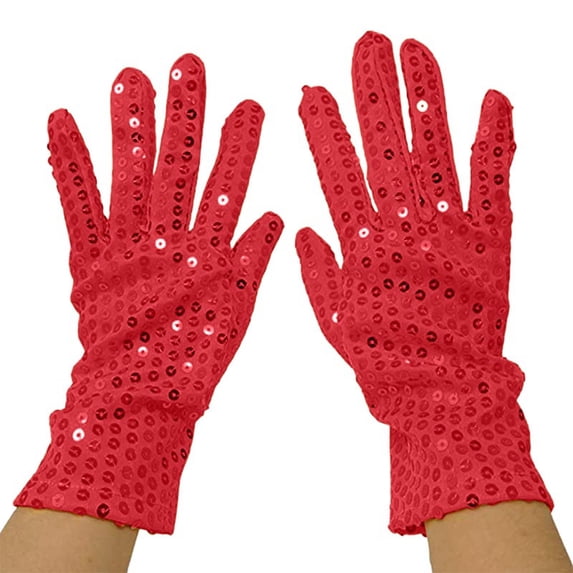 Fgnfyis Sequin Performance Gloves for Women 80s 90s Dress up Party Carnival Vintage Mittens Accessories Red