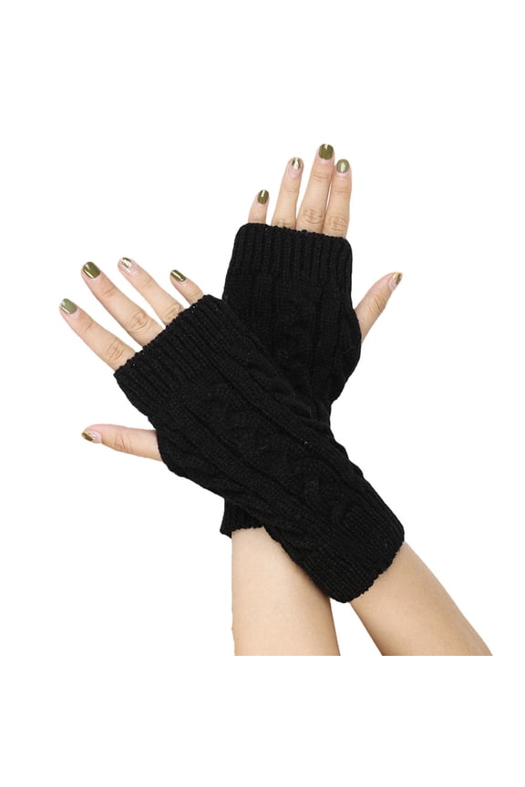 Short Wrist Guard Gloves 8 Figure Wool Half Finger Mittens for Comfortable Hand Black One Size