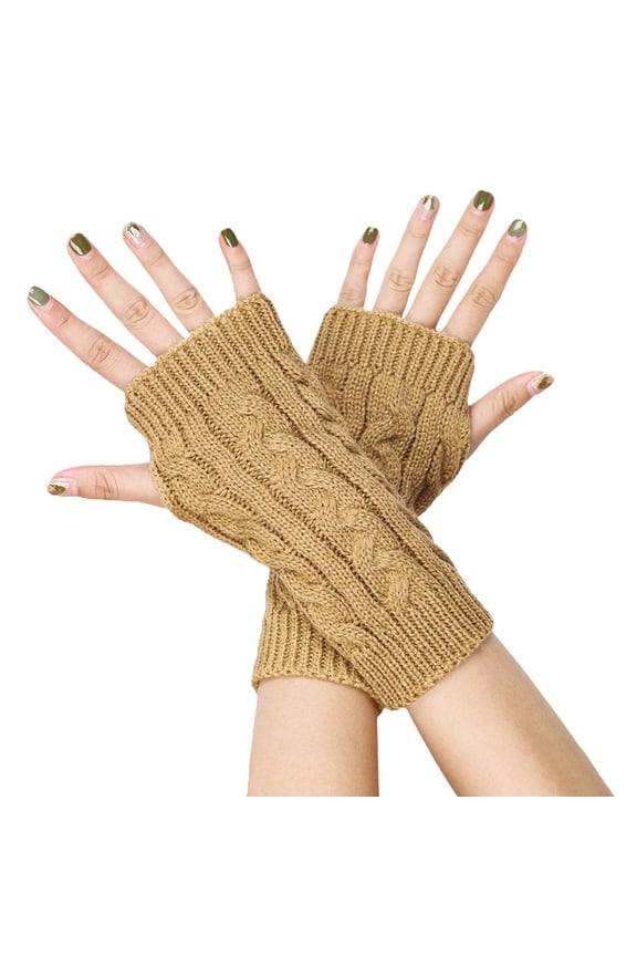 Short Wrist Guard Gloves 8 Figure Wool Half Finger Mittens for Comfortable Hand Gold One Size