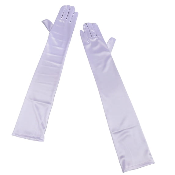Fgnfyis Silk Elastic Satin Cosplay Carnival Gloves for Women Evening Dinner Performance Wedding Long White