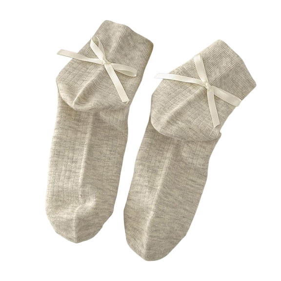 Fgnfyis Socks for Women Cute Bow Solid Color Mid Tube Stacked for Girls Everyday Comfort Soft Light Gray