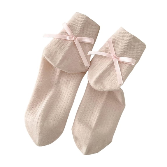 Fgnfyis Socks for Women Cute Bow Solid Color Mid Tube Stacked for Girls Everyday Comfort Soft Light Pink