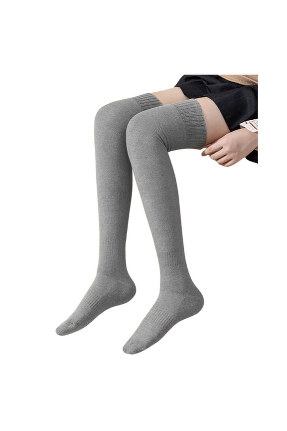 Socks for Women Solid Color Casual Over The Knee Thick Warm Socks Cozy Winter Knit Leg Warmers Light Gray