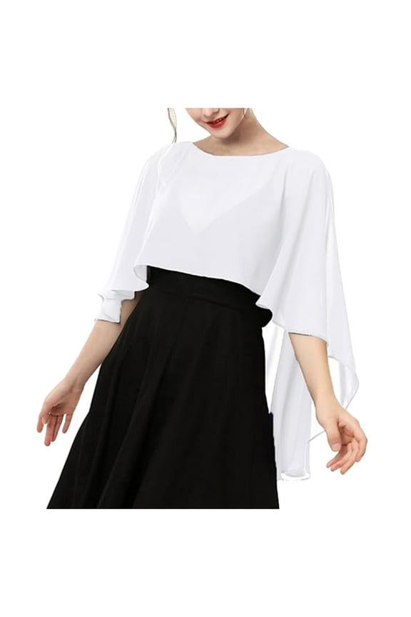 Soft Chiffon Wedding Party Cover up Shawl Wrap for Dresses Sun Protection And White