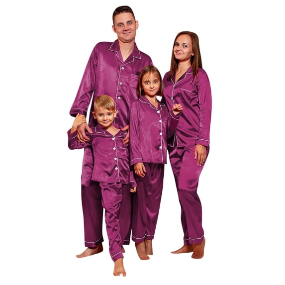 Fgnfyis Soft Kids Children Satin Pajamas Suit Solid Family Matching Sleepwear Nightwear Suit Loungewear Pants Outfits Set Purple 5-6 Years