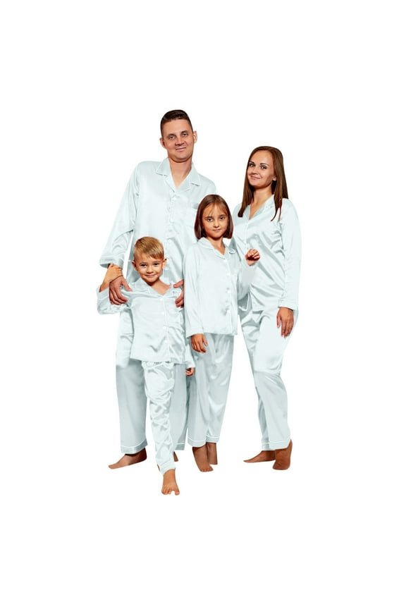 Soft Set Sleepwear Women Satin Matching Family Outfits Loungewear Pajamas Pants Solid Nightwear for Mom Silver L