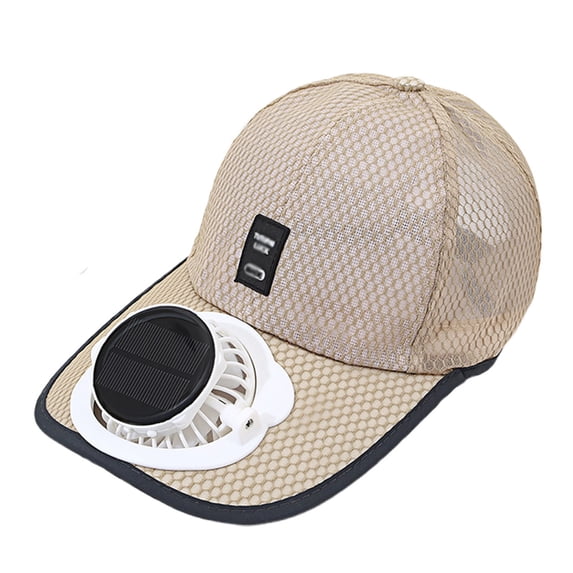 Fgnfyis Solar Fan Sun Hat for Outdoor Hiking with Adjustable Brim Lightweight Design and Breathable Mesh Beige One Size