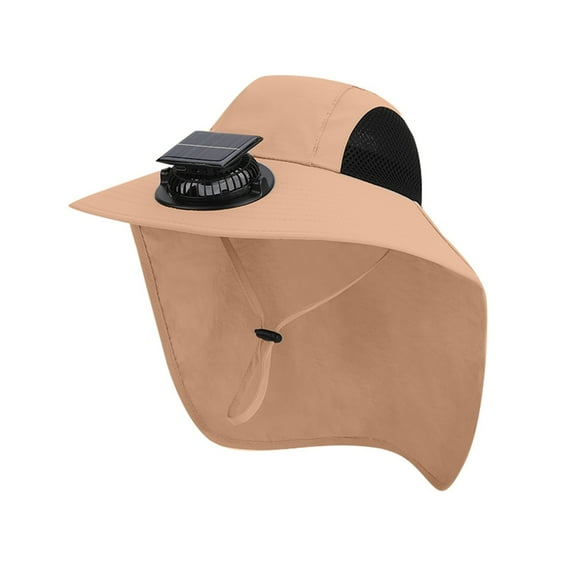 Fgnfyis Solar Fan Sun Hats for Women and Men Upf50+ Wide Brim Fisherman Hat with Sunshade Outdoor Fishing Khaki