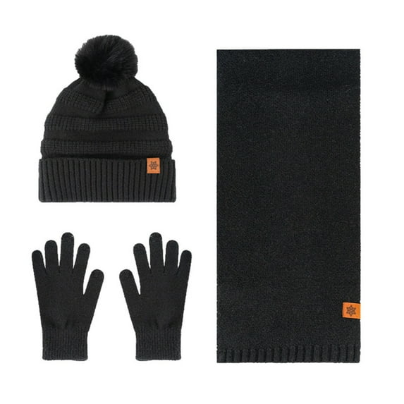 Fgnfyis Solid Color Knit Hat Scarf and Gloves Set Fashionable Warm Comfortable Three Piece Accessory for Cold Weather Black