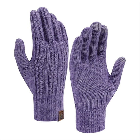 Fgnfyis Solid Color Knitted Winter Gloves for Men and Women Warm Comfortable Stretch Fit for Cold Weather Protection and Daily Handwear Light Purple