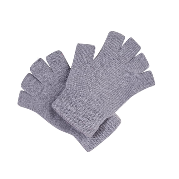 Fgnfyis Solid Color Wool Knitted Touchscreen Cycling Half Finger Unisex Writing Gloves for Men Women Mittens Grey