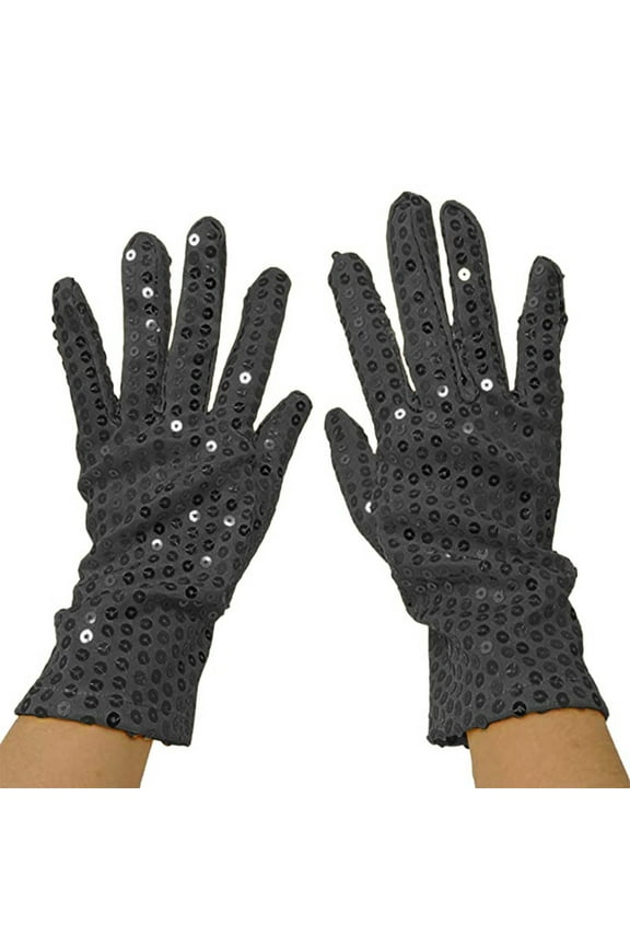 Sparkling Sequin Bling Gloves for 80s 90s Dress up Rave Party Performance Stage Events and Shiny Retro Accessories Black
