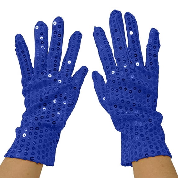 Fgnfyis Sparkling Sequin Bling Gloves for 80s 90s Dress up Rave Party Performance Stage Events and Shiny Retro Accessories Blue