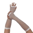 thumbnail image 1 of Fgnfyis Sparkly Rhinestone Mesh Fingerless Carnival Gloves for Women Party Dance Performance Accessories White, 1 of 3